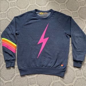 Aviator Nation Bolt Stitch Chevron 5 Sweatshirt- Heather gray / Neon